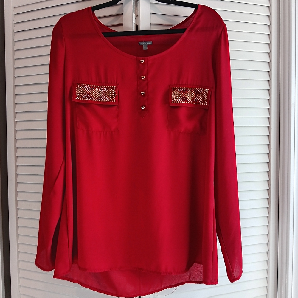 Elegant Red Women's Top With Gold